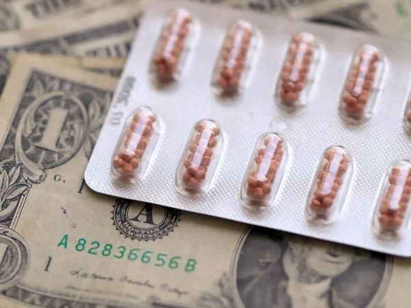 Medicines Lie Paper Denominations American Dollars — Stock Photo, Image