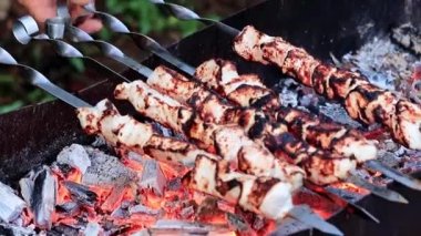 kömür ızgara şiş üzerinde kavrulmuş et pişirme işlemi