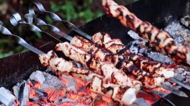 kömür ızgara şiş üzerinde kavrulmuş et pişirme işlemi