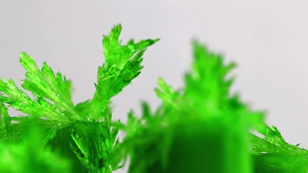 天然矿物氧化物的明亮绿色半透明晶体 — 图库视频影像