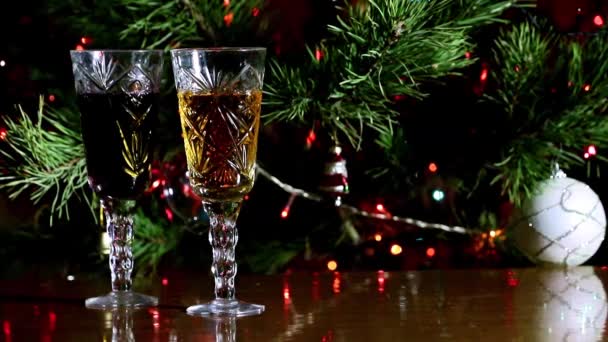 Christmas Pine Two Glasses Wine Symbol Holiday — Stock Video