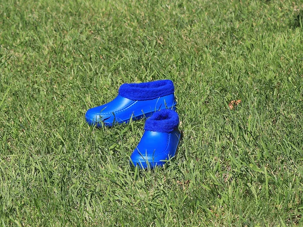 Rubber Schoenen Voor Tuinieren Staande Gras Gazon — Stockfoto