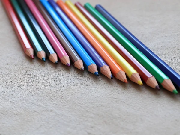 Una Serie Matite Colorate Disegnare Trova Pezzo Vera Pelle — Foto Stock