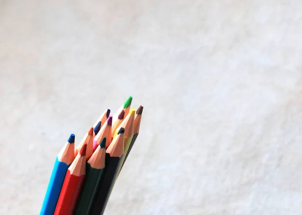 Conjunto Lápices Colores Para Dibujar Encuentra Pedazo Cuero Real — Foto de Stock