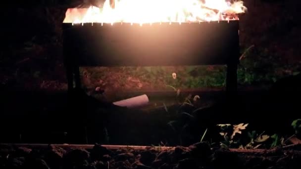 Abrir Fuego Fuerte Brasero Día Verano Por Noche — Vídeos de Stock