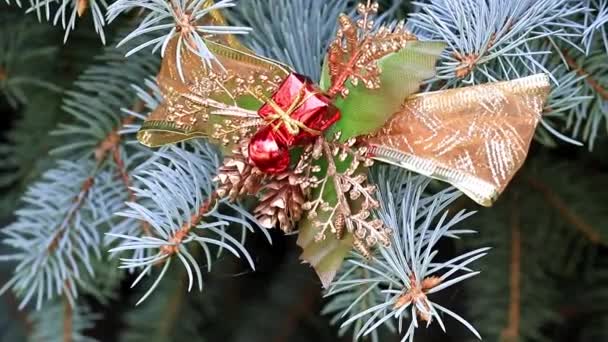 Рождественские Украшения Праздничной Сосне Накануне Мероприятия — стоковое видео