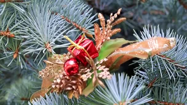 Kerst Ornamenten Een Feestelijke Pine Aan Vooravond Van Een Gebeurtenis — Stockvideo