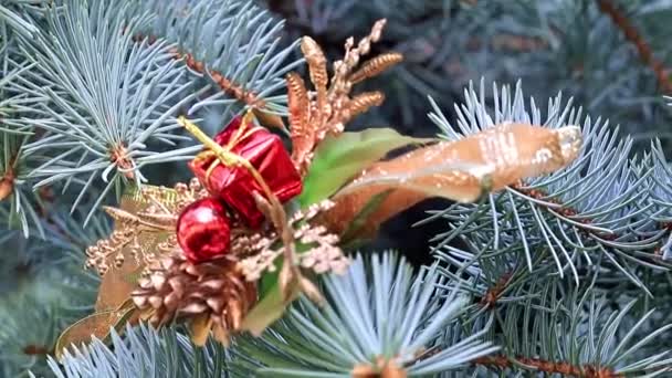 Kerst Ornamenten Een Feestelijke Pine Aan Vooravond Van Een Gebeurtenis — Stockvideo