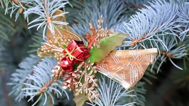 Hračky Větvích Vánočního Stromu Jako Sváteční Dekorace — Stock video