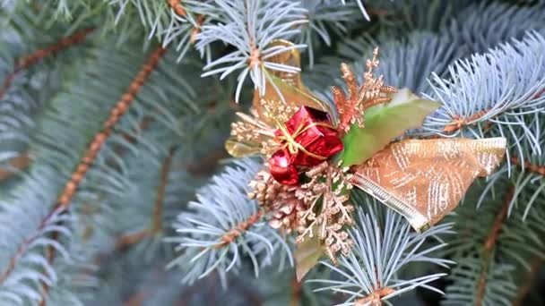 Speelgoed Takken Van Een Kerstboom Als Vakantie Decoratie — Stockvideo