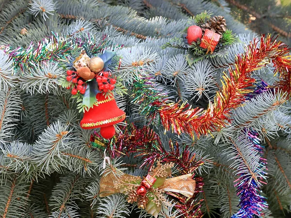 Décorations Sur Sapin Nouvel Dans Cadre Préparation Veille Noël — Photo