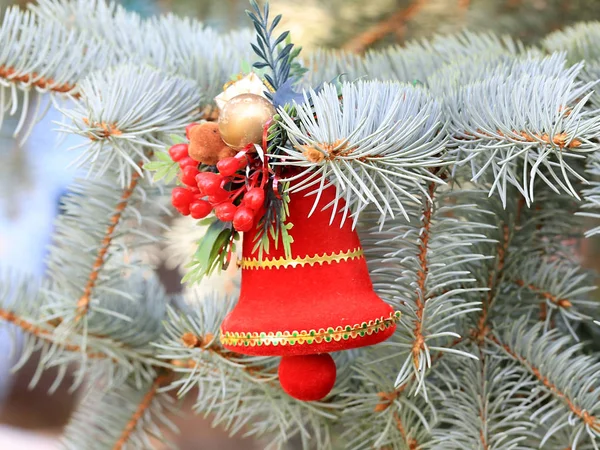 Décorations Sur Sapin Nouvel Dans Cadre Préparation Veille Noël — Photo