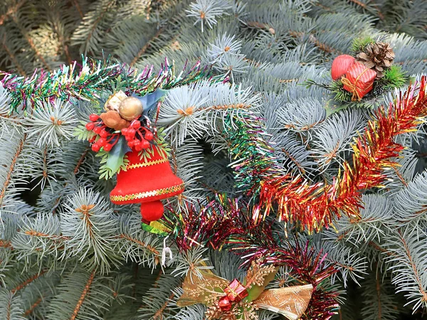 Décorations Sur Sapin Nouvel Dans Cadre Préparation Veille Noël — Photo