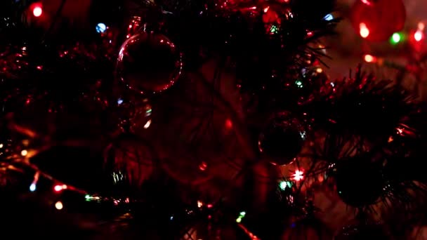 圣诞前夜华丽的新年松木的节日照明 — 图库视频影像