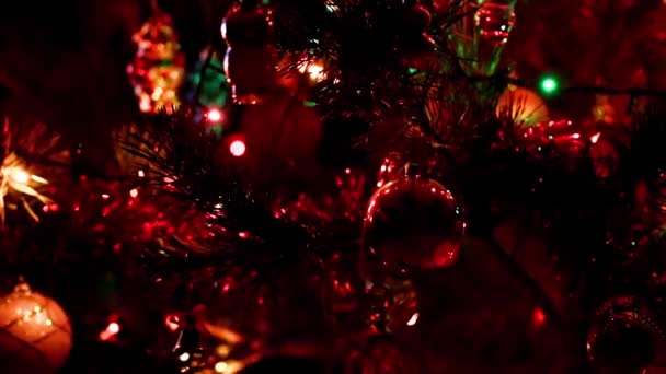 Illuminazione Festiva Del Pino Anno Nuovo Ornato Alla Vigilia Natale — Video Stock