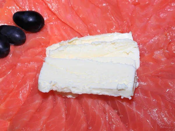 Filetes Salmão Peixe Vermelho Manteiga Para Pequeno Almoço — Fotografia de Stock