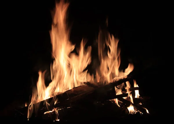 Flammes Vives Feu Sur Bois Chauffage Charbon Bois — Photo