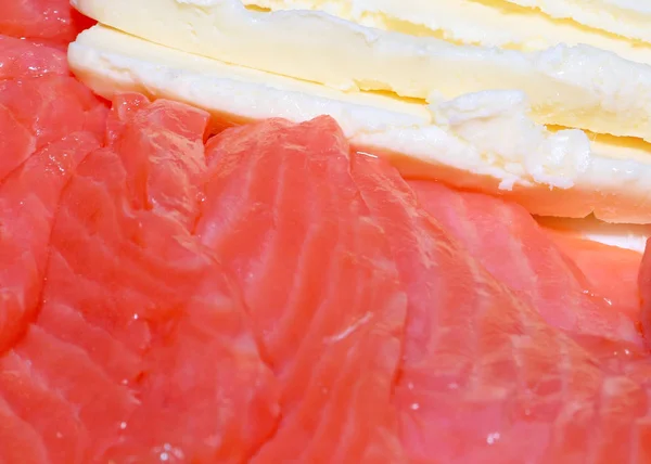 Filetes Salmão Peixe Vermelho Manteiga Para Pequeno Almoço — Fotografia de Stock