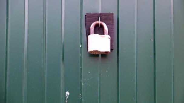 Metal Lock Garden Fence Element Protection — Stock Video