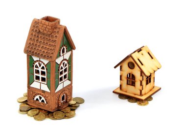 tuğla ev ve ahşap kulübe Rus sikke yığını yatırımlar toplamı bir sembolü olarak Tarih