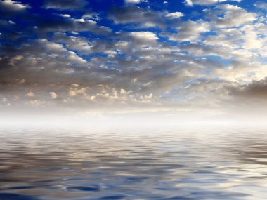 güzel bir bulutlu gökyüzü göl yüzeyi yansıması