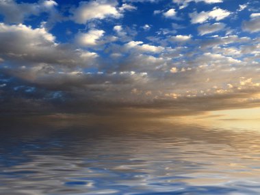 güzel bir bulutlu gökyüzü göl yüzeyi yansıması