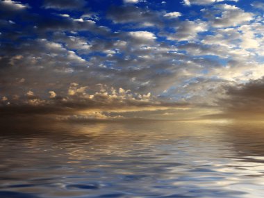 güzel bir bulutlu gökyüzü göl yüzeyi yansıması