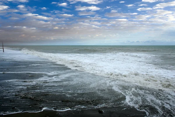 Beautiful Beach Sea Waves Rays Sunset Sunny Sky — Stock Photo, Image