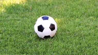 güzel futbol topu bir çim oyun alanı yeşil çimenlerin üzerinde