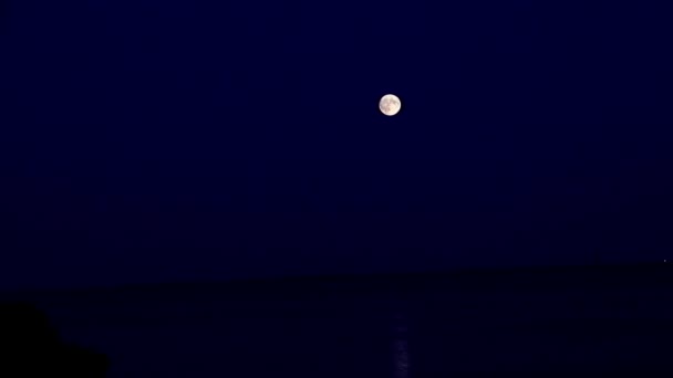 满月在傍晚的天空中 在水中反射光线 — 图库视频影像