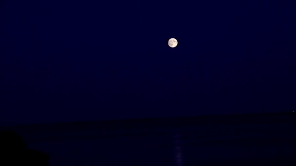 满月在傍晚的天空中 在水中反射光线 — 图库视频影像