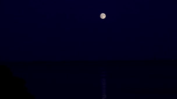 Luna Llena Cielo Tarde Sobre Reflejo Luz Agua — Vídeo de stock