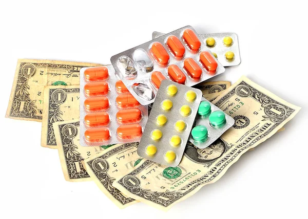 Таблетки Таблетки Американских Бумажных Долларах Символ Платных Лекарств — стоковое фото