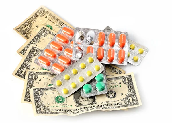 Tablets Pills American Paper Dollars Symbol Paid Medicine — Stock Photo, Image