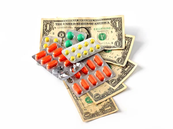 Таблетки Таблетки Американський Папір Доларів Символ Платної Медицини — стокове фото
