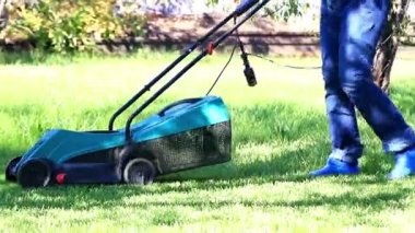 özel bir çim biçme makinesi ile yeşil çim biçme