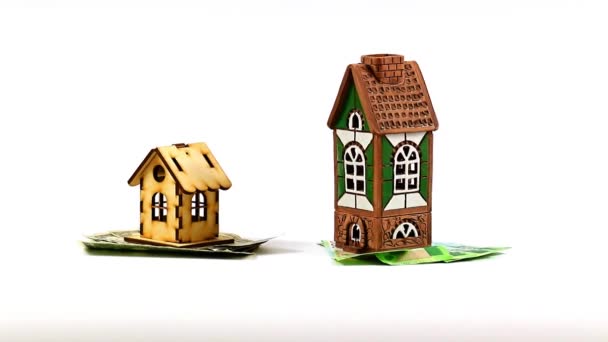 Notes Dollars Russian Rubles Next Wooden Ceramic House — Stock Video