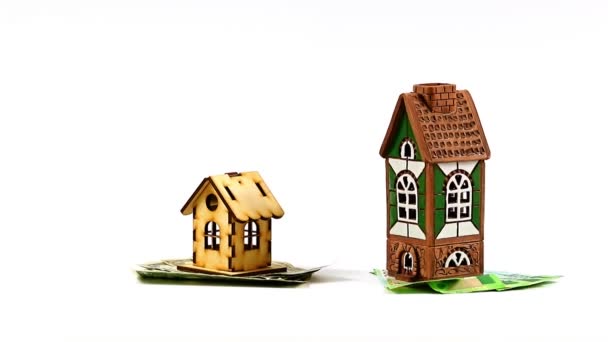 Notes Dollars Russian Rubles Next Wooden Ceramic House — Stock Video