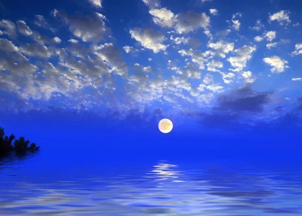 Морская Поверхность Ночное Небо Полной Луной — стоковое фото