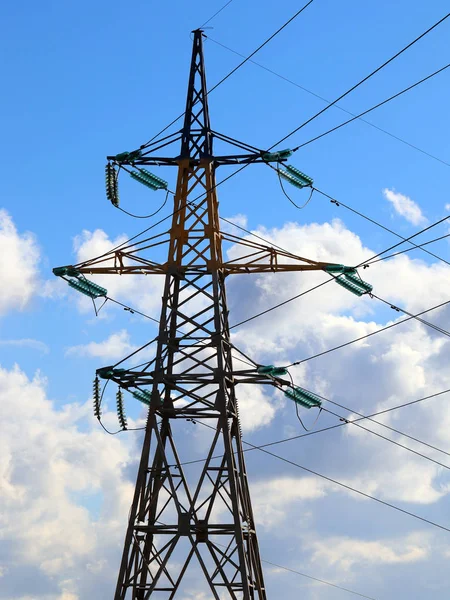 High Voltage Power Line Background Summer Sunny Sky Royalty Free Stock Images