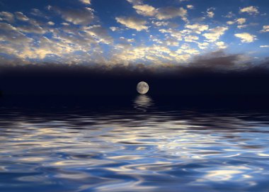 dolunay ve sakin deniz yüzeyi