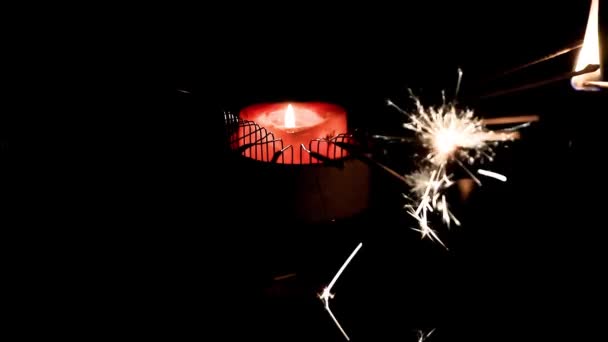 Sparklers Ceară Lumânări Flăcări Element Decor Vacanță — Videoclip de stoc