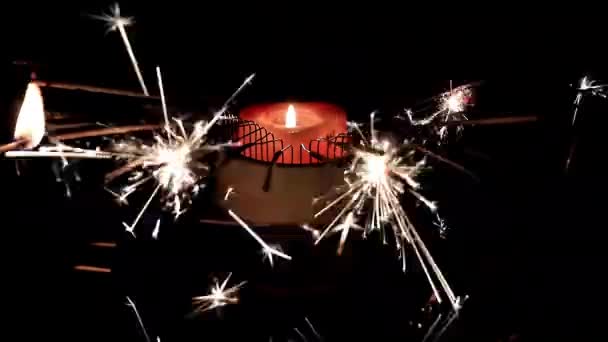 Csillagszórók Viasz Gyertyát Lángokat Elemeként Holiday Dekoráció — Stock videók