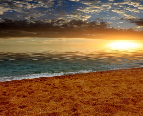 sea beach under the sunny sunset sky