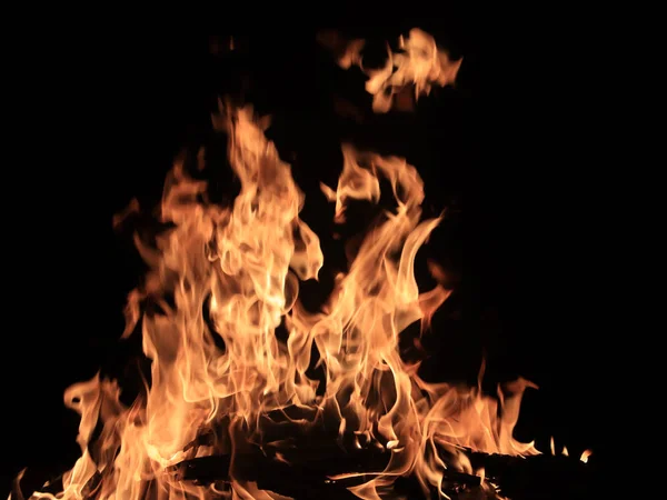 Φωτεινές Φλόγες Και Φωτιά Φωτιά Νύχτα — Φωτογραφία Αρχείου