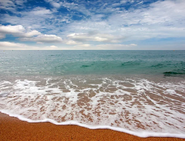 Güneşli yaz göğün altında güzel kumlu plaj