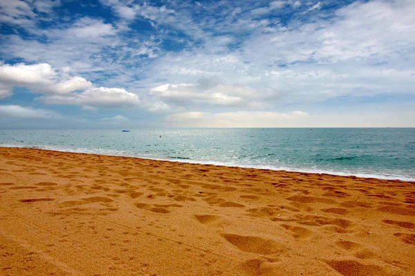 Güneşli yaz göğün altında güzel kumlu plaj