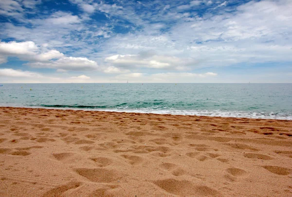 Güneşli yaz göğün altında güzel kumlu plaj