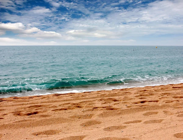 Güneşli yaz göğün altında güzel kumlu plaj