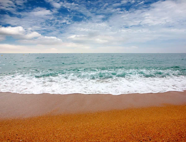 Güneşli yaz göğün altında güzel kumlu plaj